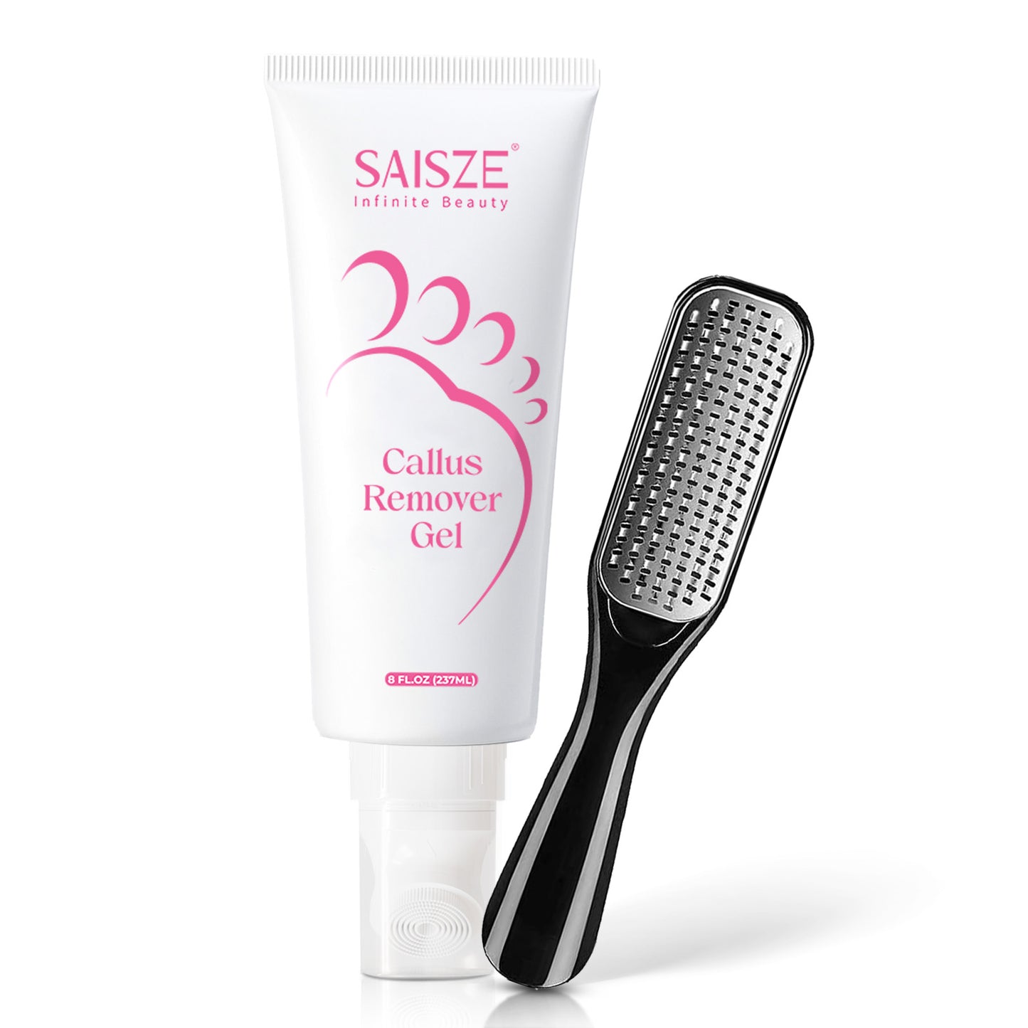 SAISZE Callus Remover Gel for Feet, Gentle & Powerful Extra Strength Callus & Dead Skin Remover Spa Kit with 8 oz Gel, Foot File, Pumice Stone