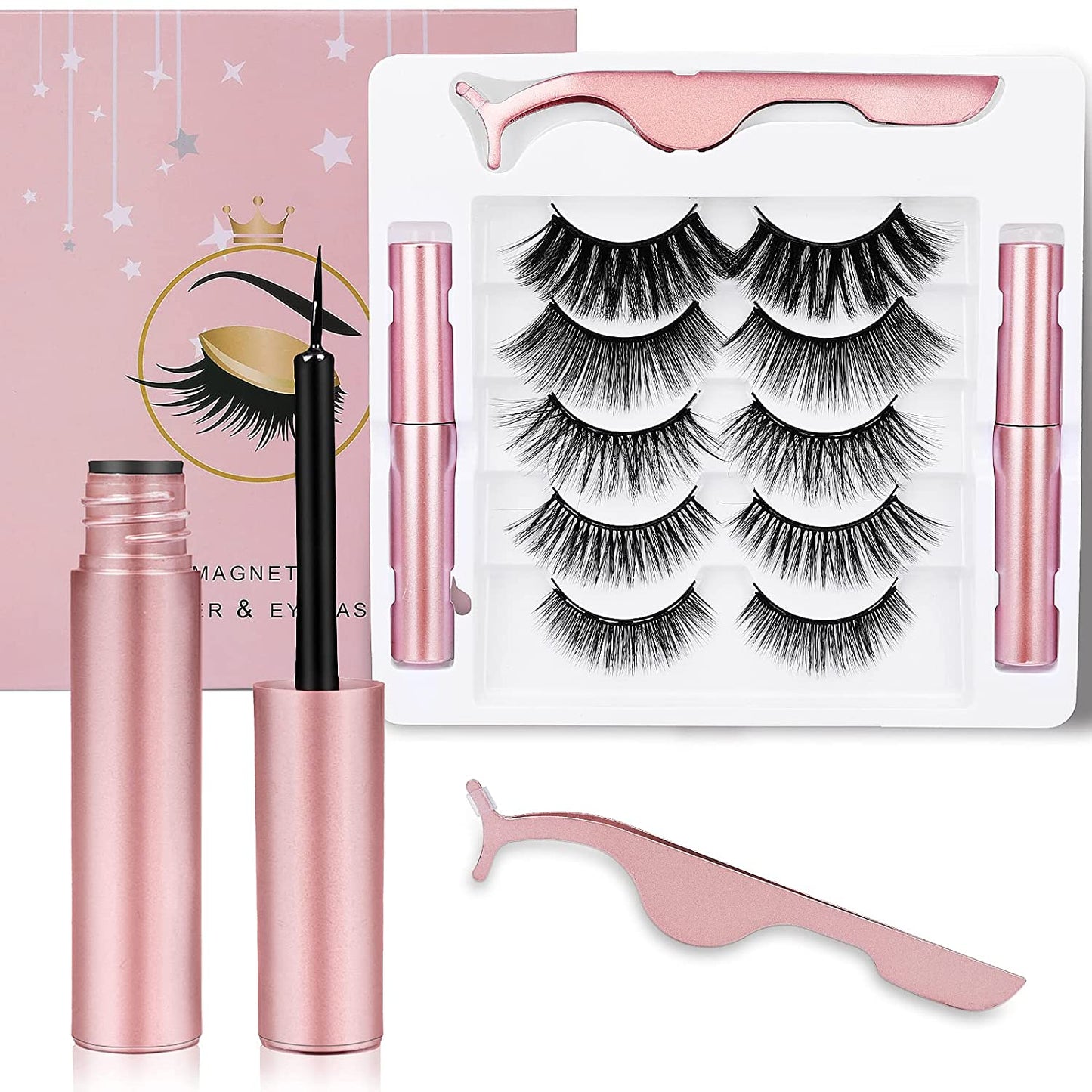 WM Cosprof 5Pairs Set Magnetic False Eyelashes Lashes with Magnetic Liquid Eyeliner Kit - Diamond