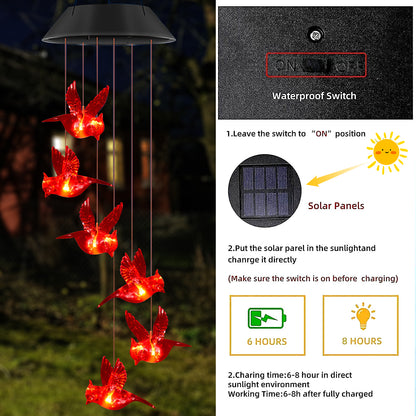 SolarEra Outdoor Wind Chimes Solar Wind Chimes Lights Solar Powered Red Bird Waterproof Changing Color Red Bird Solar Lights