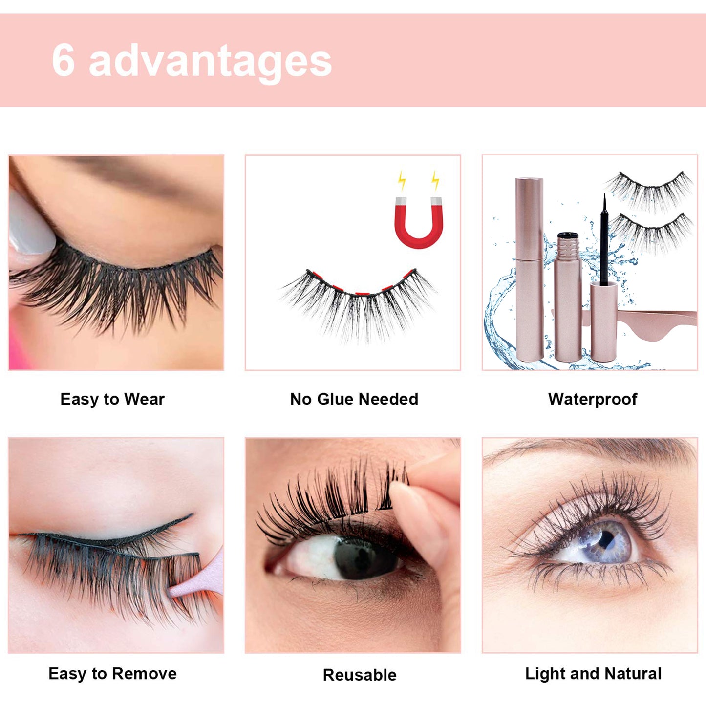 10 Piece Mixed 3D Multi-layer Magnetic False Eyelashes Set with Applicator & Magnetic Eyeliner