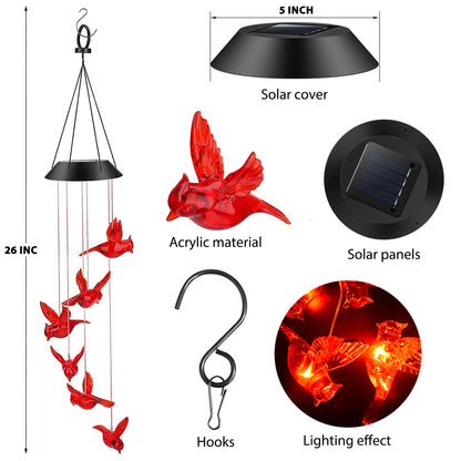SolarEra Outdoor Wind Chimes Solar Wind Chimes Lights Solar Powered Red Bird Waterproof Changing Color Red Bird Solar Lights