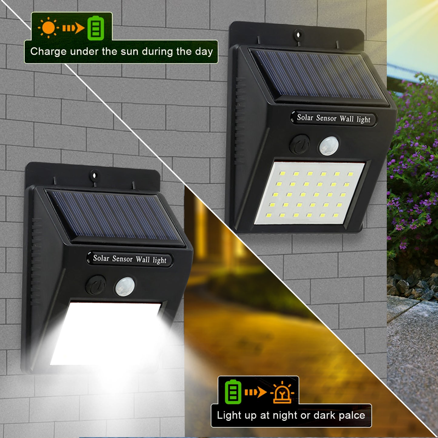 Solar Motion Light Outdoor 30 LED Wireless Security Wall Lamp IP65 Waterproof Spotlight 3 Light Modes for Garden Patio