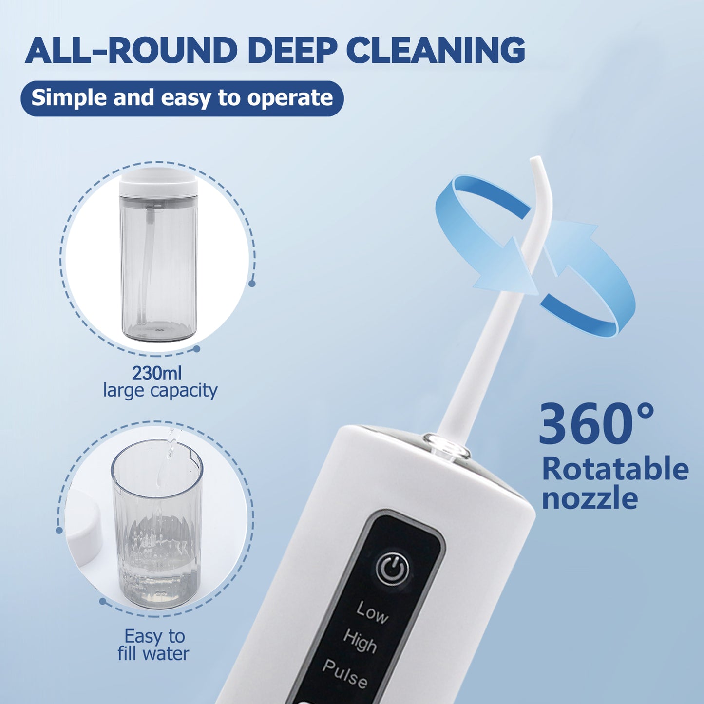 230ML Tank Cordless Water Flosser Dental Teeth Cleaner, Rechargeable Oral Irrigator for Home and Travel