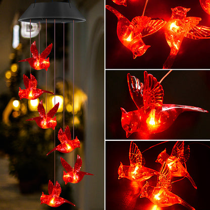SolarEra Outdoor Wind Chimes Solar Wind Chimes Lights Solar Powered Red Bird Waterproof Changing Color Red Bird Solar Lights