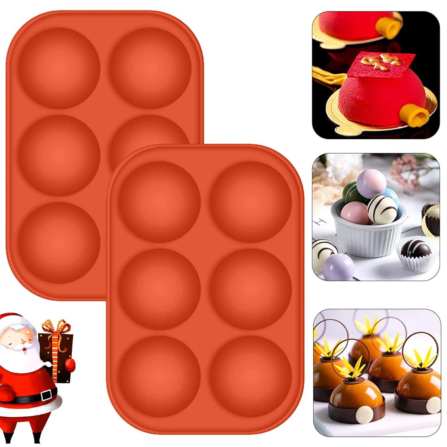 Homchum 2 Pcs Silicone Molds, 6 Holes Semi Sphere Chocolate Molds, BPA Free Silicone Baking Mold for Making Hot Chocolate Bombs, Hot Cocoa Bomb, Cake, Jelly, Dessert, Dome Mousse, Candy, Pudding