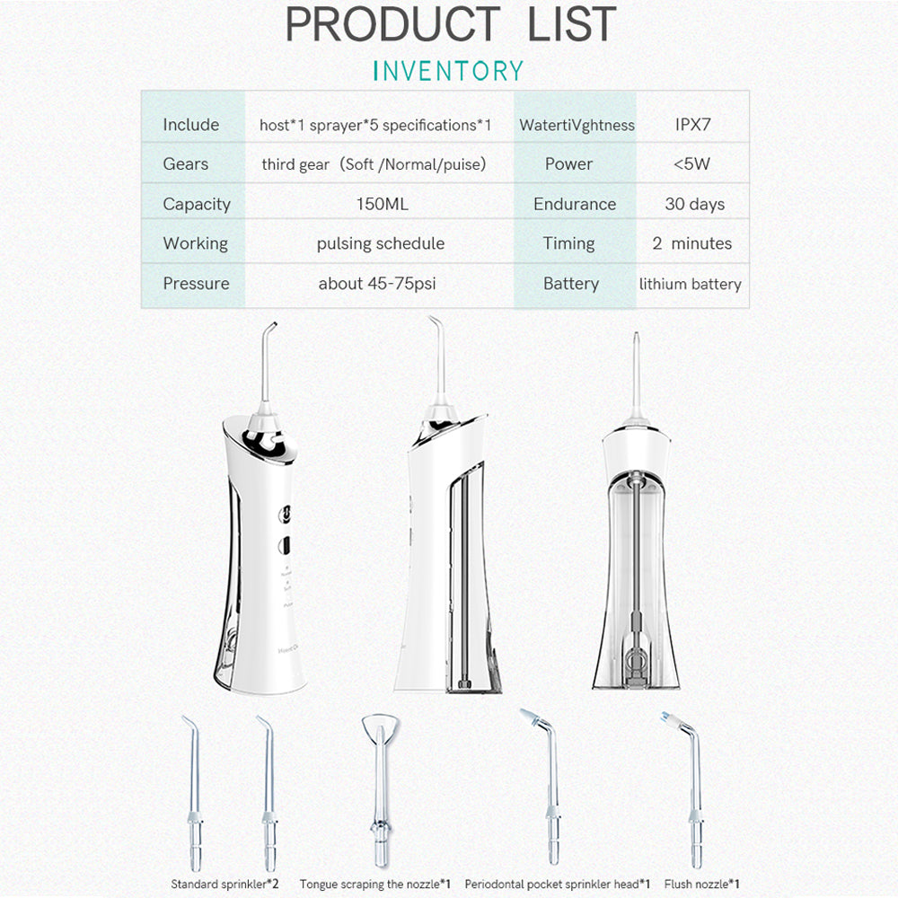 Water Flosser Teeth Cleaner Cordless Portable and USB Rechargeable SP