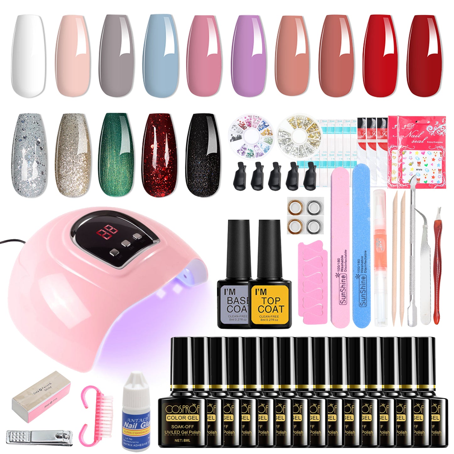 36W 18LED Nail Lamp Gel Nail Polish Starter Kit Manicure 15 Colors