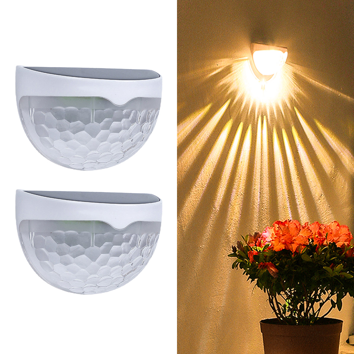 2 PCS Solar Semicircle Walls Light Outdoor Waterproof Sensor Wall Lamp