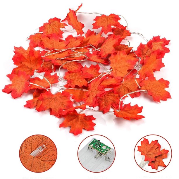 15 Ft String Lights Maple Leaf Light Twinkle Hanging Lighting Decor for Party Indoor Outdoor Garden 30 Lights