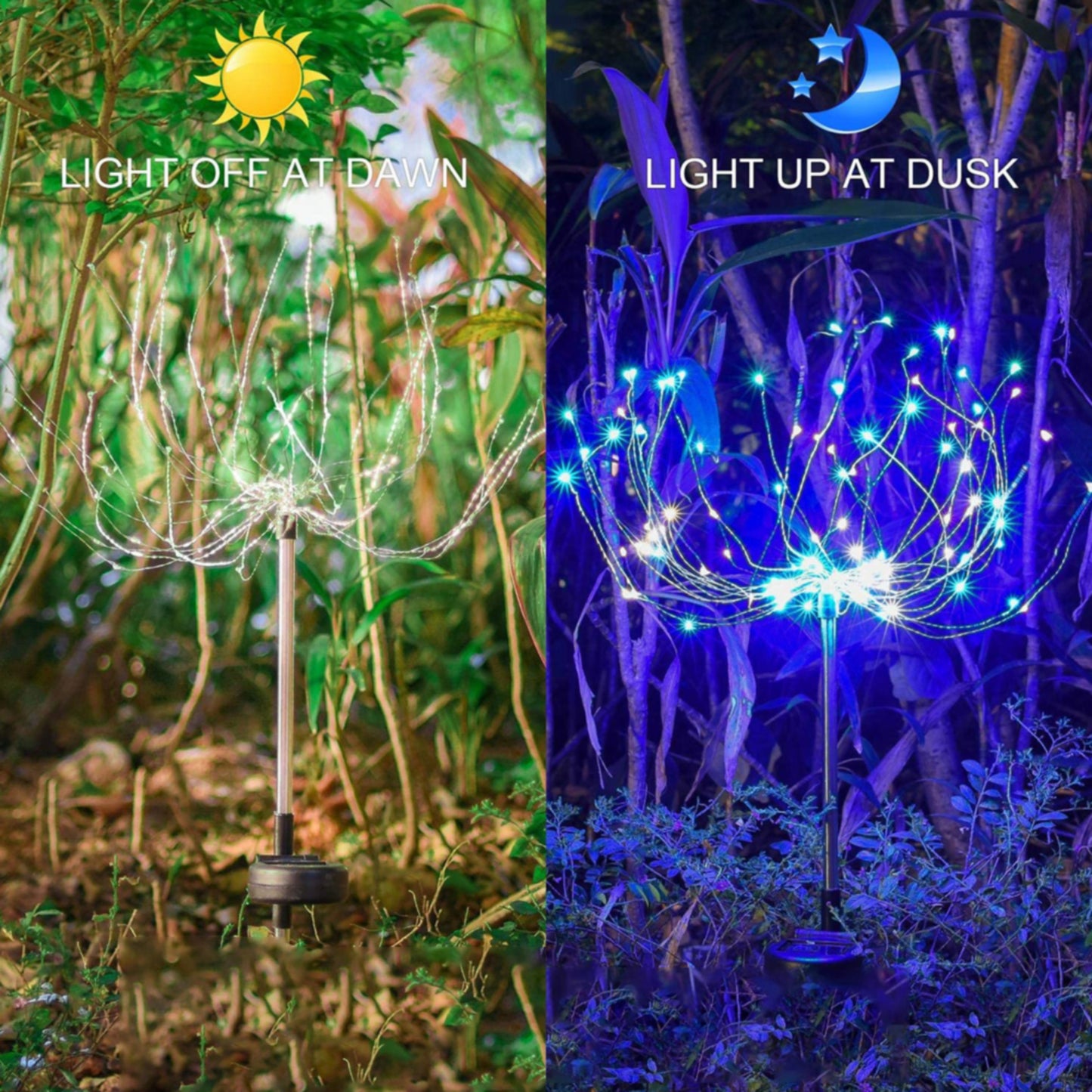OriginalSourcing 2 Pack Outdoor Solar Garden Light Firework Lights 120 LED Waterproof Garden Decor Lights for Patio Multicolor, Christmas Day Outdoor Decor